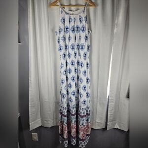 NWT Maurices White Maxi Dress with Blue & Red Boho Print 0